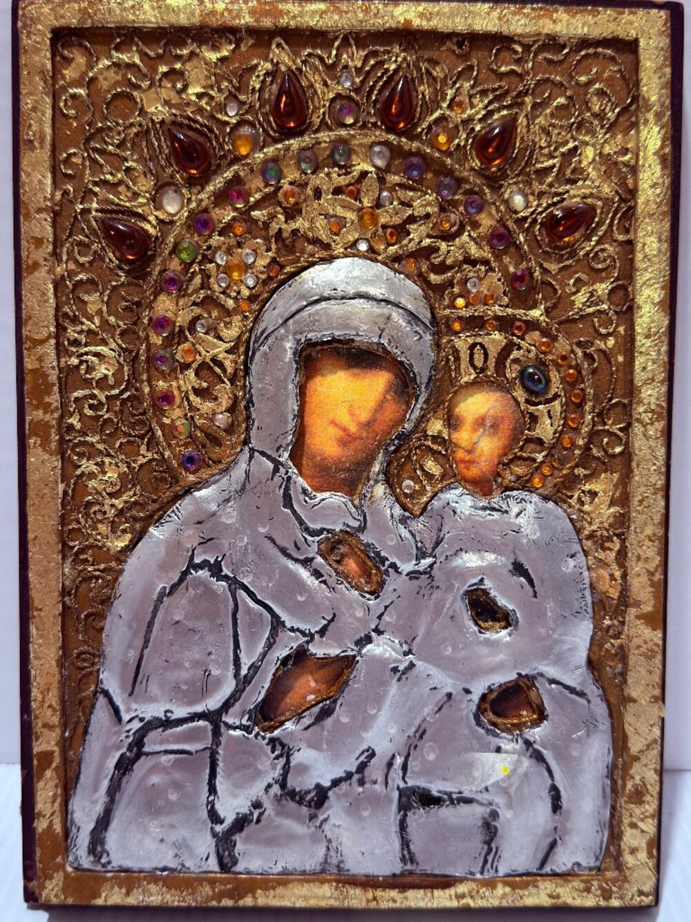 Vintage Virgin Mary with Christ As A Child with Jewels